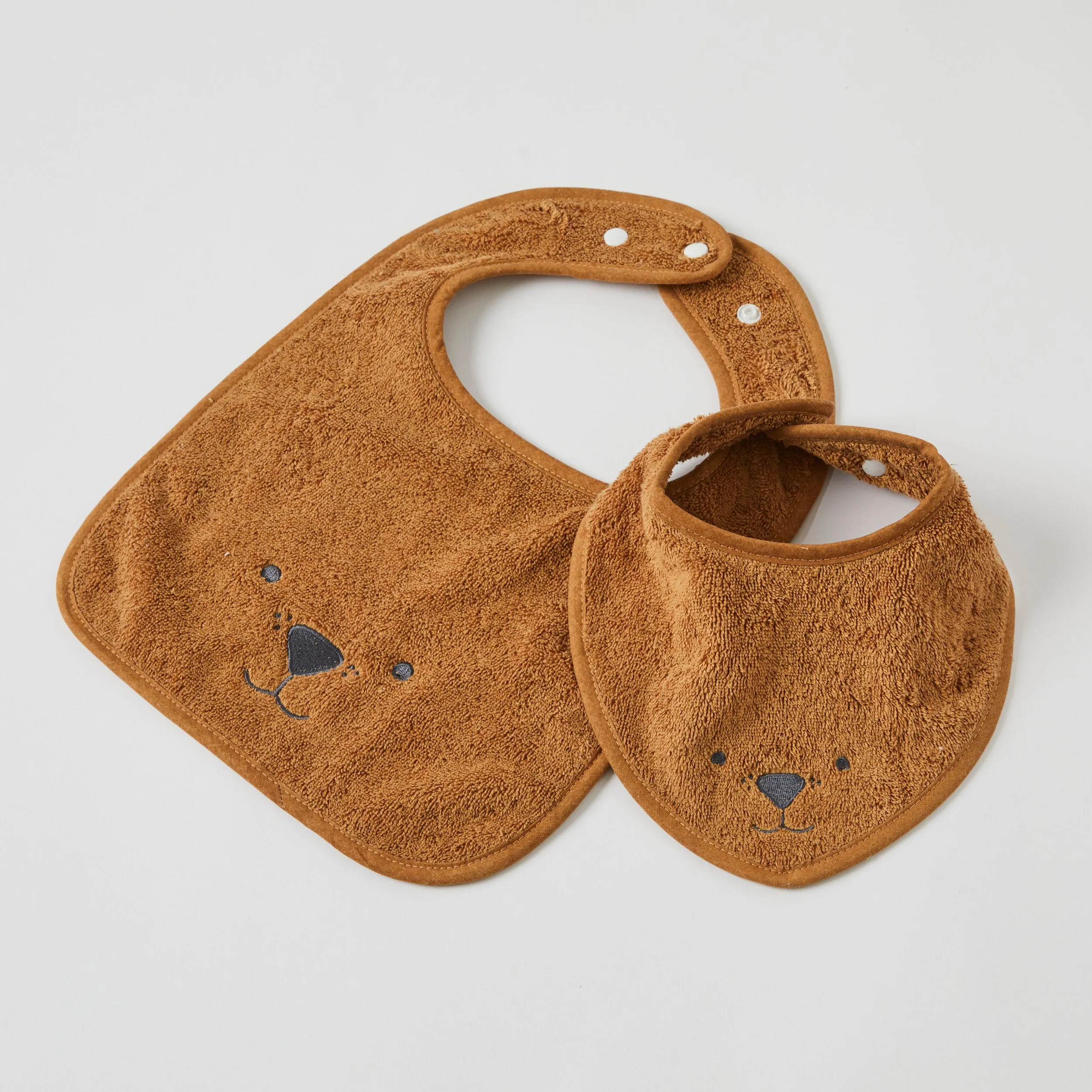 Animal Faces Terry Towelling Bibs Set Of 2 – Biscuit