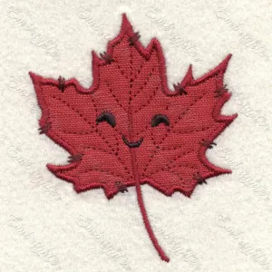 Applique autumn leaf with imitated hand stitches. - 01 embroidery design