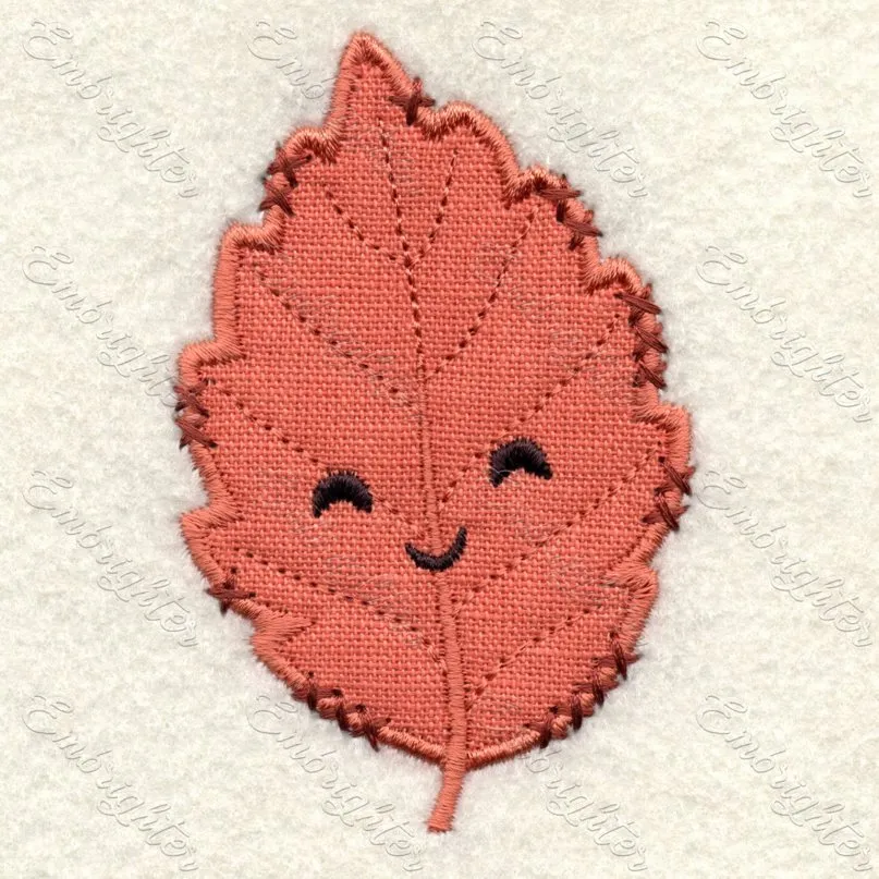 Applique autumn leaf with imitated hand stitches. - 04 embroidery design