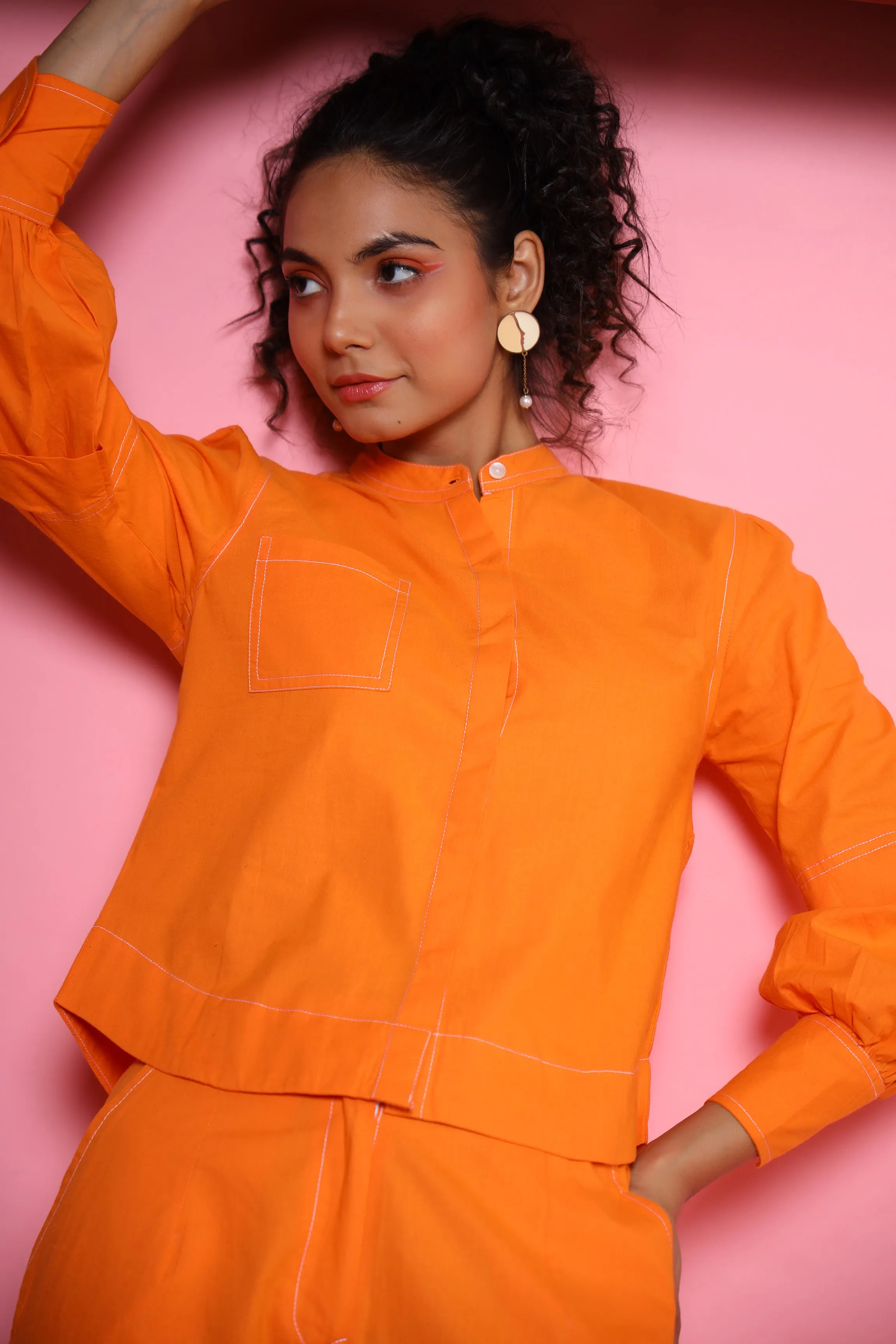 Auris Orange Cotton Co-ord Set