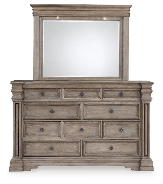 Blairhurst California King Panel Bed with Mirrored Dresser and Nightstand