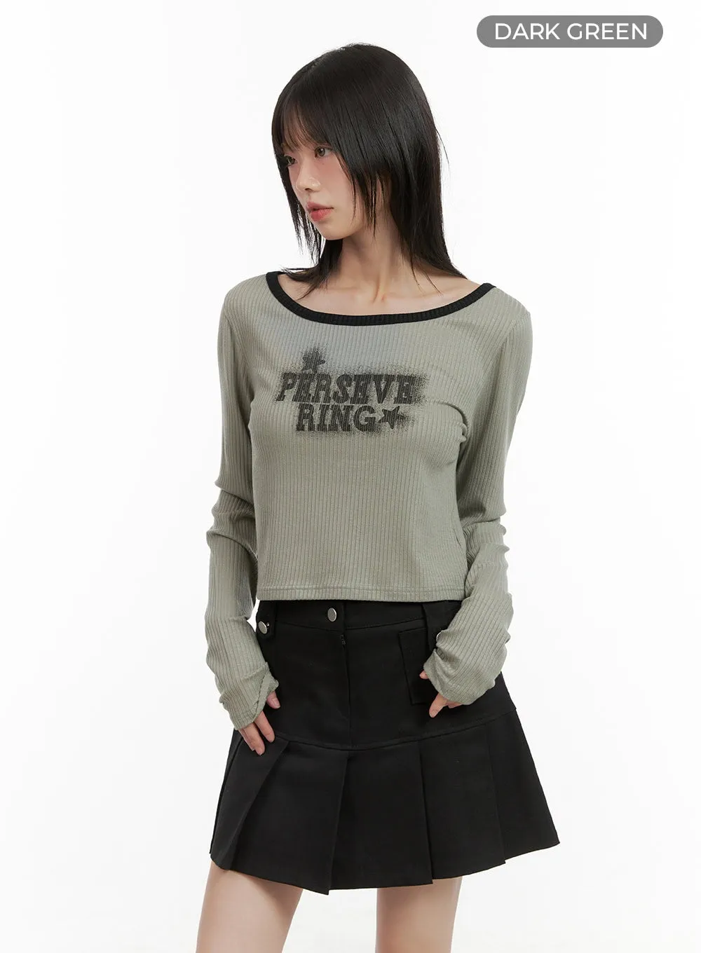 Boat Neck Lettering Crop Top CG427