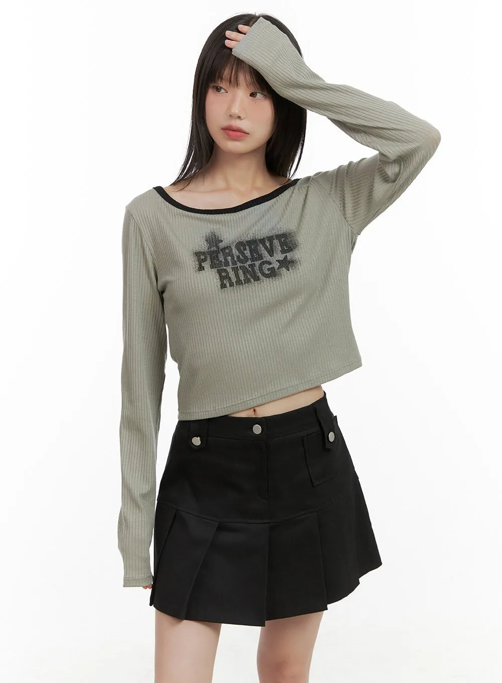 Boat Neck Lettering Crop Top CG427