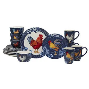 Certified International Indigo Rooster 16 pc Dinnerware Set, Service for 4, Multicolor