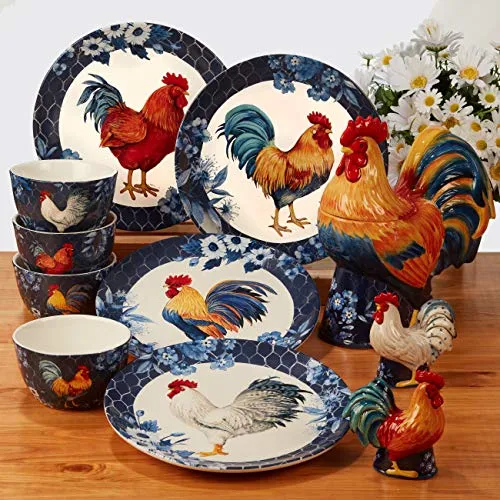 Certified International Indigo Rooster 16 pc Dinnerware Set, Service for 4, Multicolor