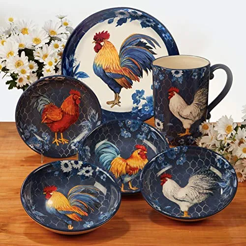 Certified International Indigo Rooster 16 pc Dinnerware Set, Service for 4, Multicolor