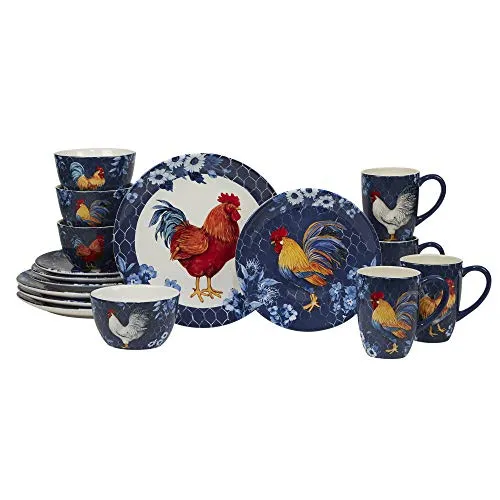 Certified International Indigo Rooster 16 pc Dinnerware Set, Service for 4, Multicolor