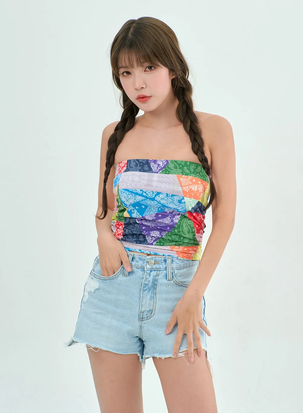 Color Graphic Tube Top BY303