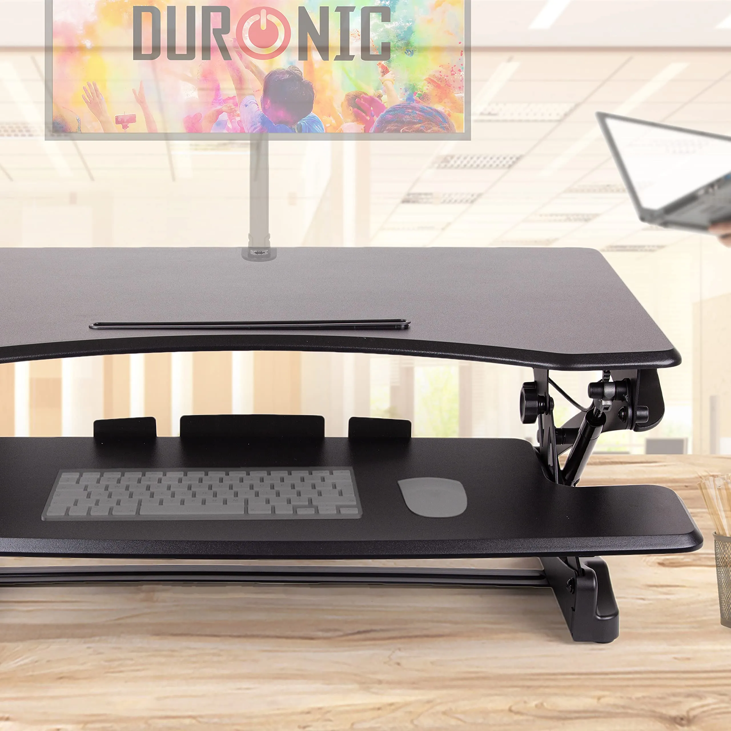 Duronic Sit-Stand Desk DM05D23 | Height Adjustable Office Workstation | 90x57cm Platform | Raises from 15-49cm | Riser for PC Computer Screen, Keyboard, Laptop | Ergonomic Desktop Table Converter