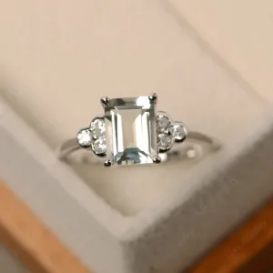 Emerald Cut Green Amethyst Ring with Trio