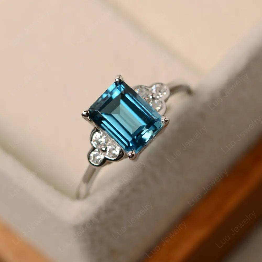 Emerald Cut London Blue Topaz Ring with Trio