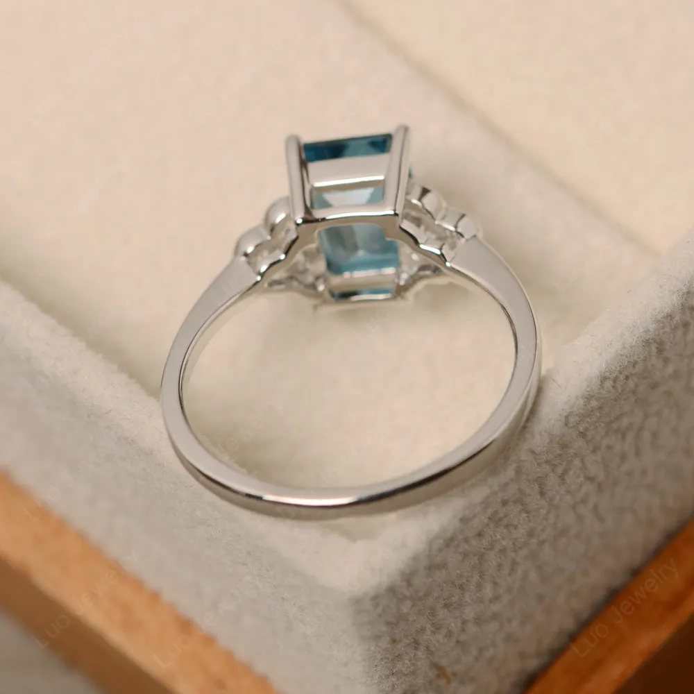 Emerald Cut London Blue Topaz Ring with Trio