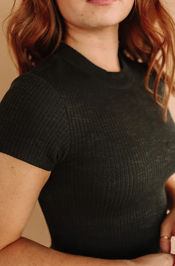 Far From Basic Black Ribbed Top- FINAL SALE