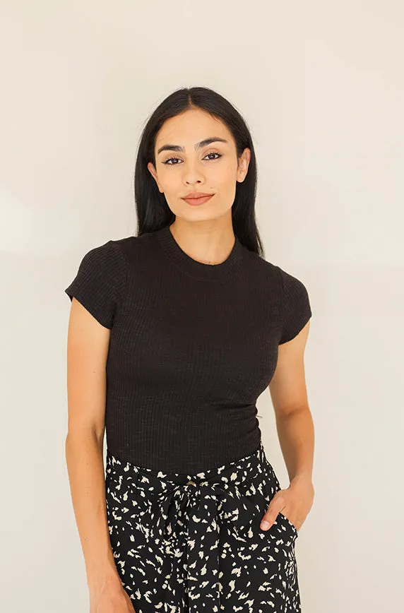 Far From Basic Black Ribbed Top- FINAL SALE