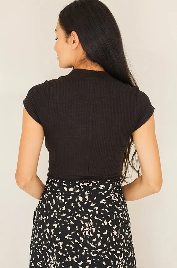 Far From Basic Black Ribbed Top- FINAL SALE