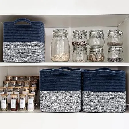 Goodpick Blue Shelf Woven Storage Basket Set of 3