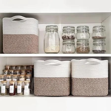 Goodpick Brown Shelf Woven Storage Basket Set of 3