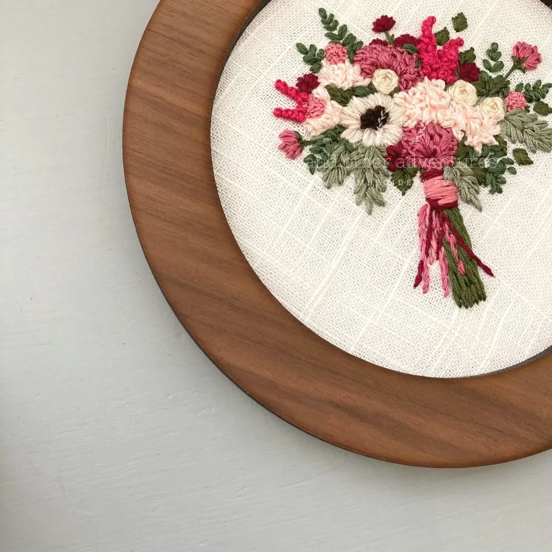 Hand Embroidered Pink Bouquet Original - Framed