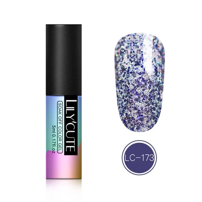 LILYCUTE 5ml Color UV Gel Holographic Glitter Sequins Semi Permanent Soak Off Nail Art Gel Polish Varnish Manicure Design