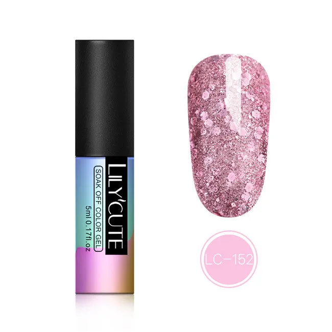 LILYCUTE 5ml Color UV Gel Holographic Glitter Sequins Semi Permanent Soak Off Nail Art Gel Polish Varnish Manicure Design