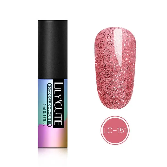 LILYCUTE 5ml Color UV Gel Holographic Glitter Sequins Semi Permanent Soak Off Nail Art Gel Polish Varnish Manicure Design