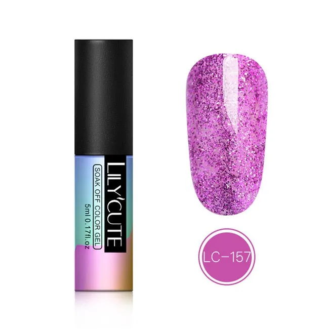 LILYCUTE 5ml Color UV Gel Holographic Glitter Sequins Semi Permanent Soak Off Nail Art Gel Polish Varnish Manicure Design