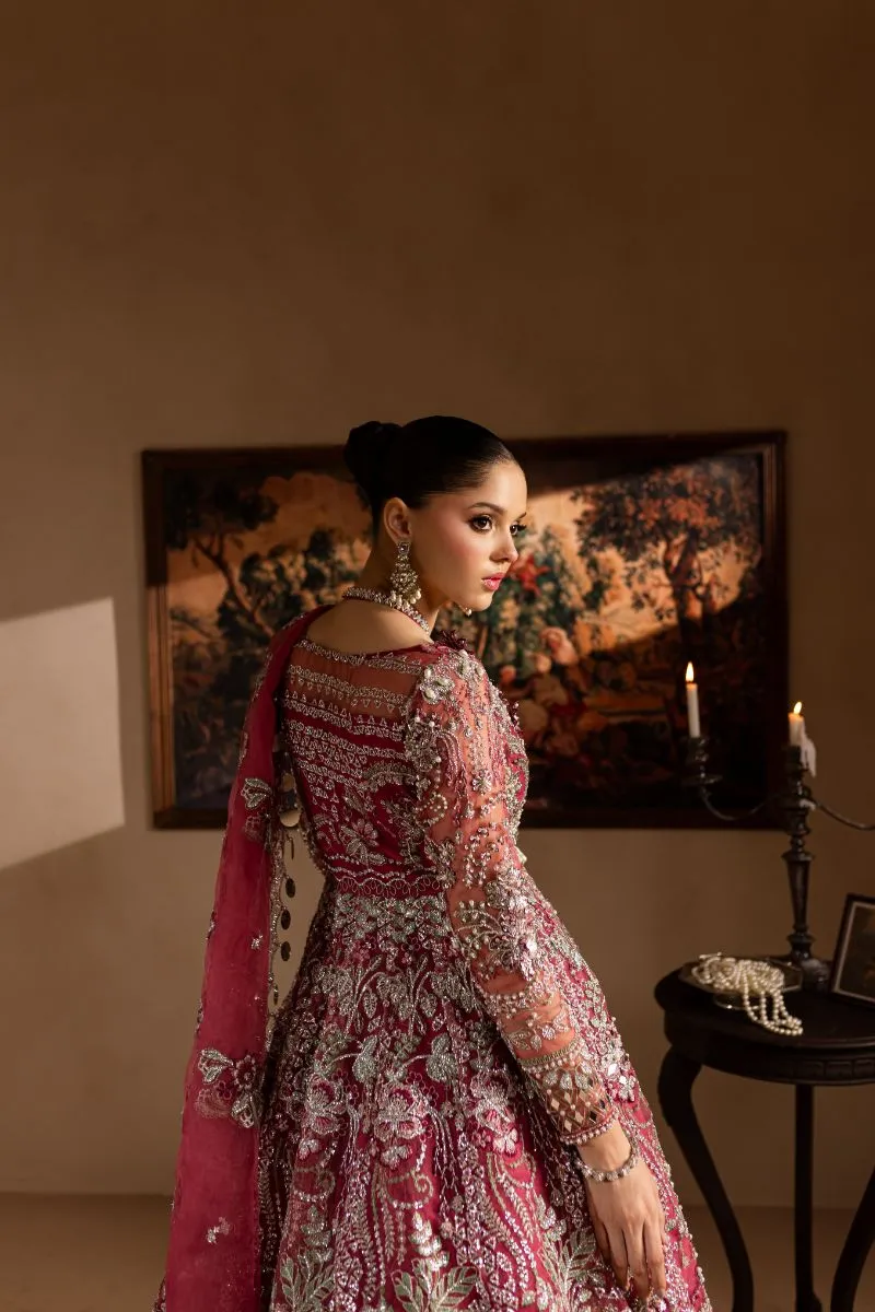 Maria Osama Khan - Nayab - FROCK & LEHNGA - MAGENTA - ORGANZA & PK RAWSILK - 3 Piece