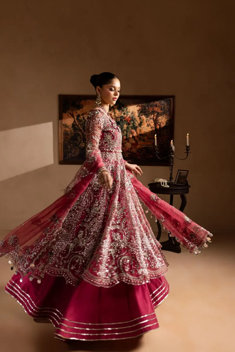 Maria Osama Khan - Nayab - FROCK & LEHNGA - MAGENTA - ORGANZA & PK RAWSILK - 3 Piece