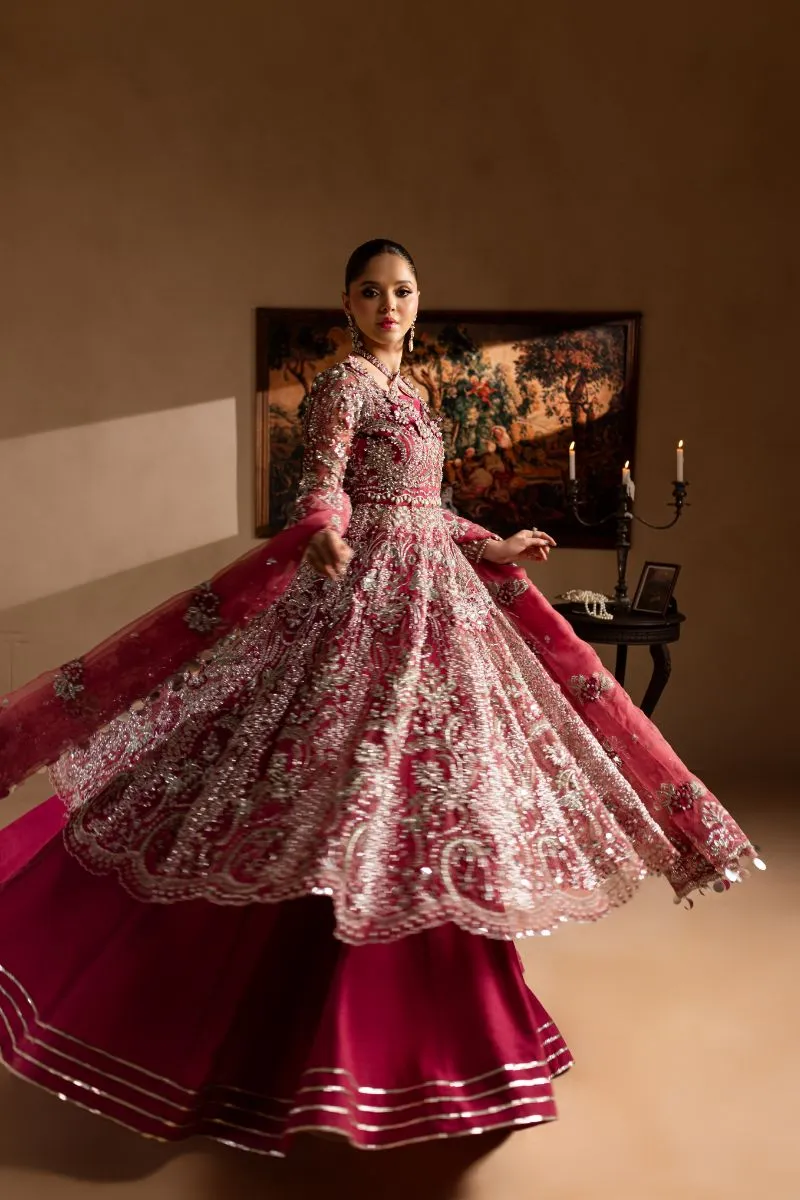 Maria Osama Khan - Nayab - FROCK & LEHNGA - MAGENTA - ORGANZA & PK RAWSILK - 3 Piece