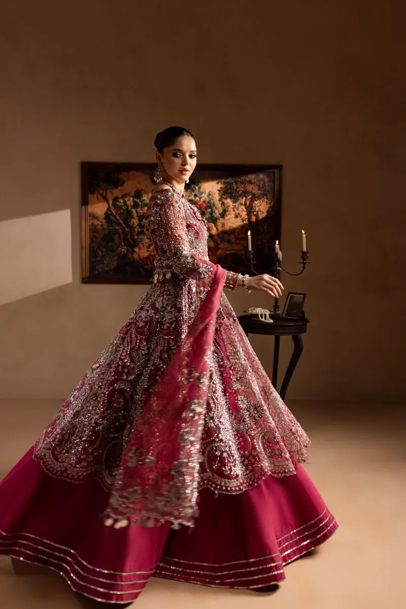 Maria Osama Khan - Nayab - FROCK & LEHNGA - MAGENTA - ORGANZA & PK RAWSILK - 3 Piece