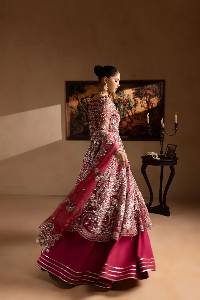 Maria Osama Khan - Nayab - FROCK & LEHNGA - MAGENTA - ORGANZA & PK RAWSILK - 3 Piece