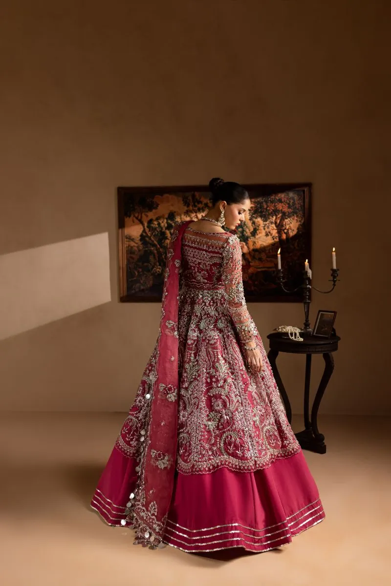 Maria Osama Khan - Nayab - FROCK & LEHNGA - MAGENTA - ORGANZA & PK RAWSILK - 3 Piece