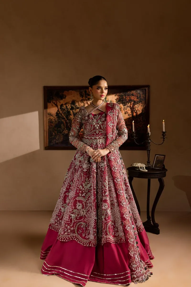 Maria Osama Khan - Nayab - FROCK & LEHNGA - MAGENTA - ORGANZA & PK RAWSILK - 3 Piece