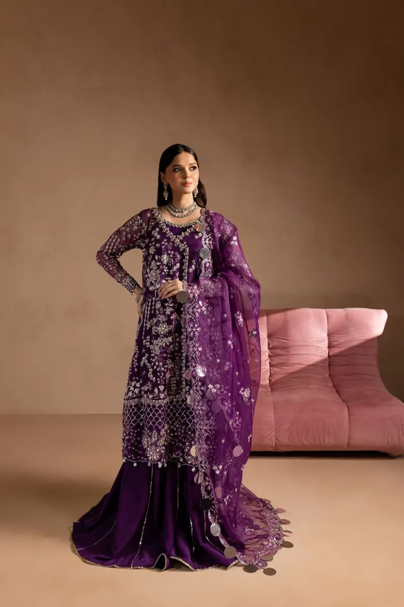 Maria Osama Khan - Sheesham - ANGRAKHA & SHARARA - VIOLET - ORGANZA & PK RAWSILK - 4 Piece