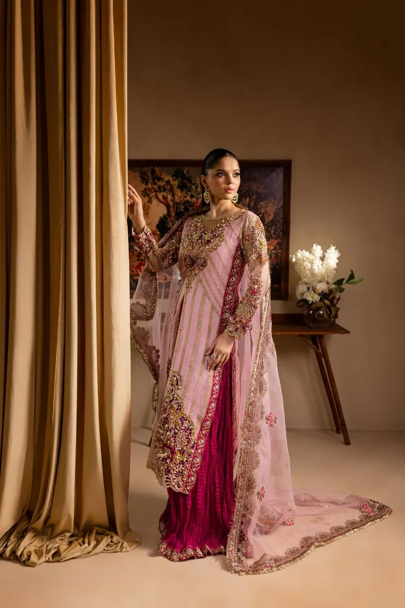 Maria Osama Khan - Zarmina - SHIRT & SHARARA - PINK - ORGANZA & PK RAWSILK - 3 Piece