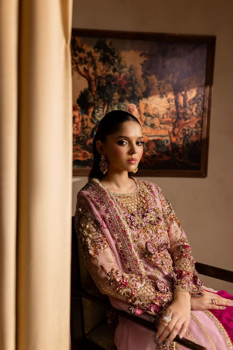 Maria Osama Khan - Zarmina - SHIRT & SHARARA - PINK - ORGANZA & PK RAWSILK - 3 Piece