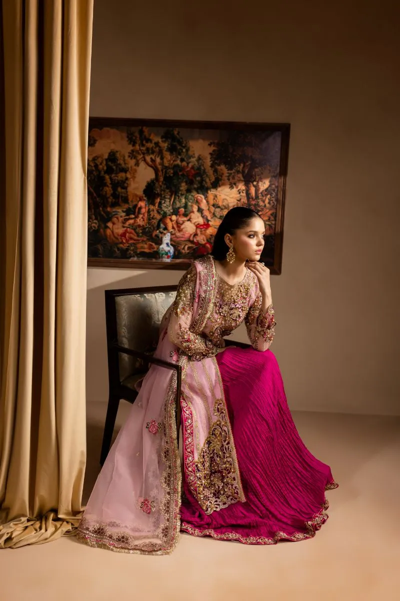 Maria Osama Khan - Zarmina - SHIRT & SHARARA - PINK - ORGANZA & PK RAWSILK - 3 Piece