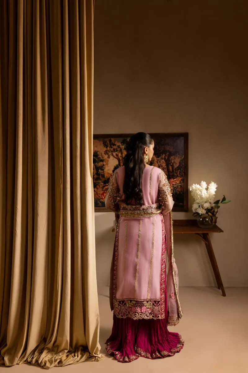 Maria Osama Khan - Zarmina - SHIRT & SHARARA - PINK - ORGANZA & PK RAWSILK - 3 Piece