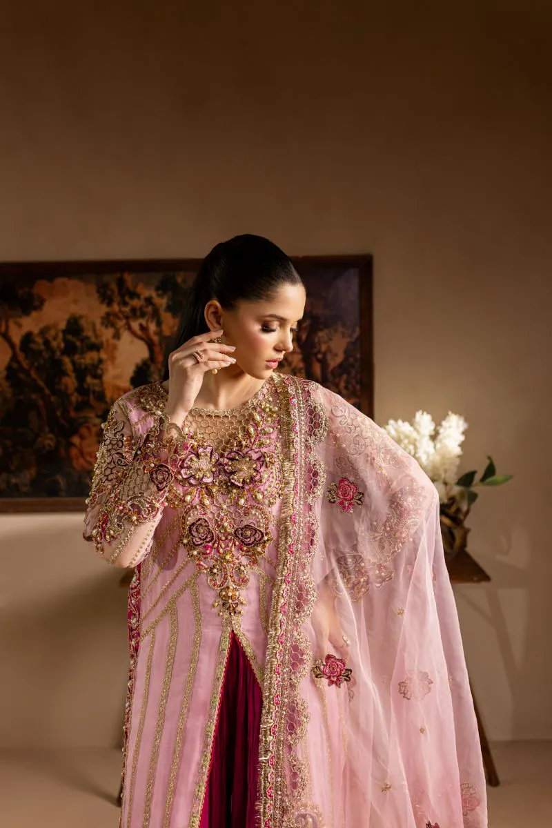 Maria Osama Khan - Zarmina - SHIRT & SHARARA - PINK - ORGANZA & PK RAWSILK - 3 Piece