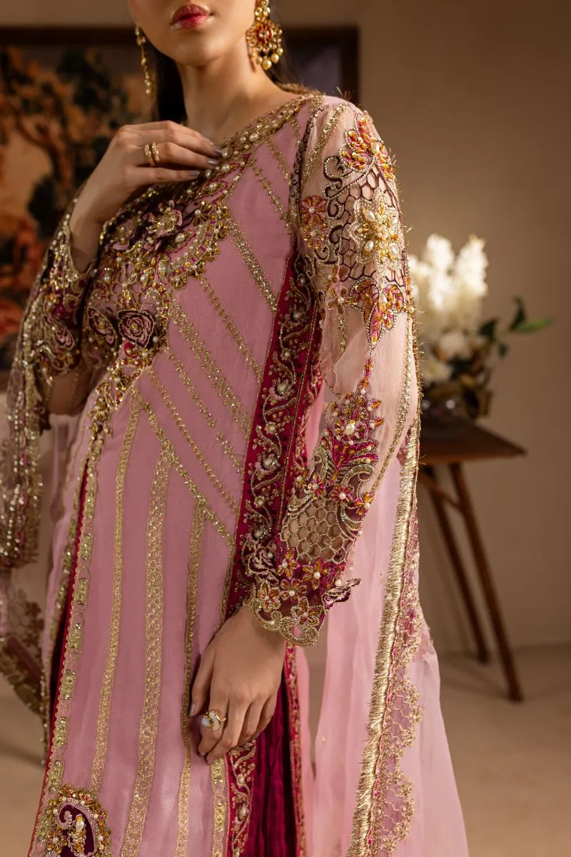 Maria Osama Khan - Zarmina - SHIRT & SHARARA - PINK - ORGANZA & PK RAWSILK - 3 Piece