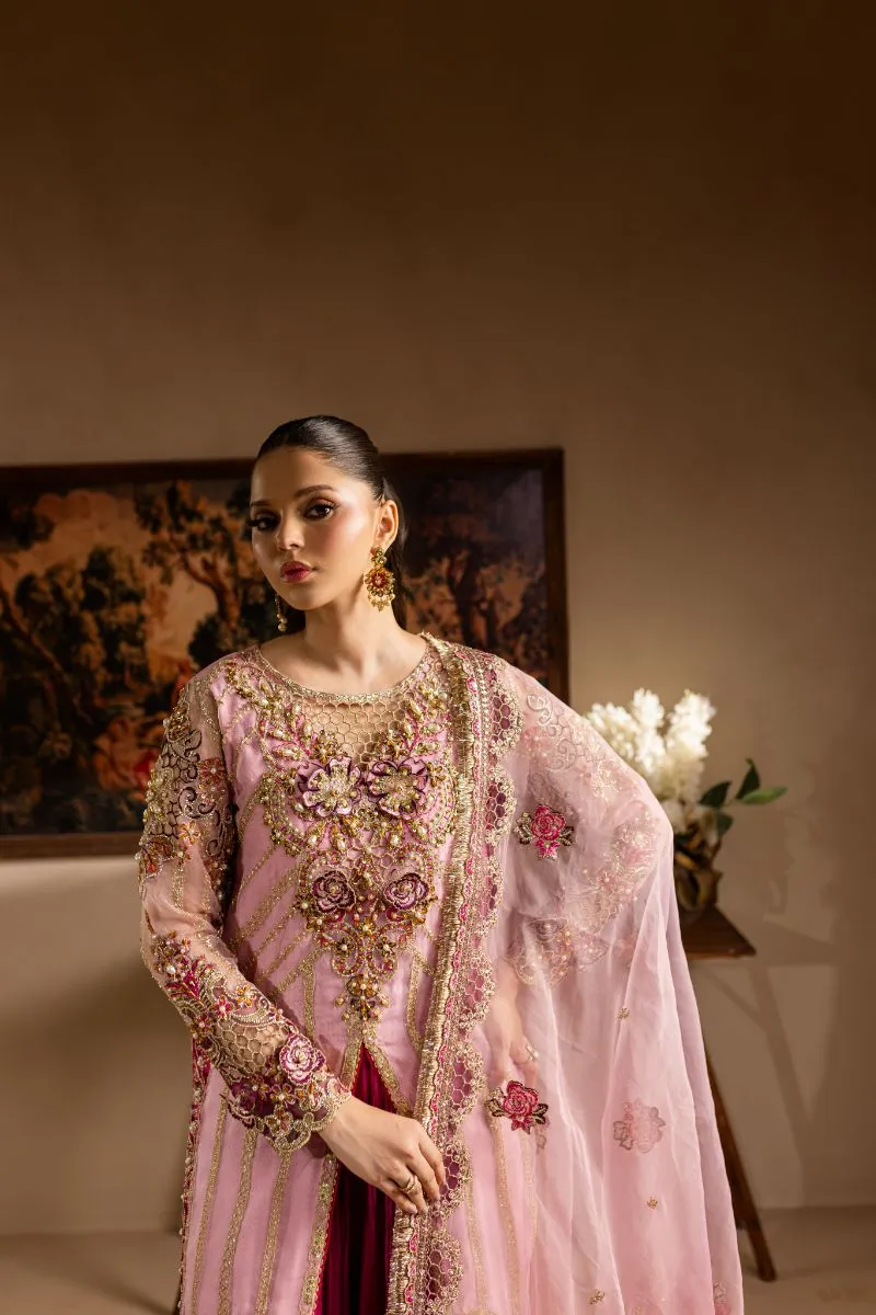 Maria Osama Khan - Zarmina - SHIRT & SHARARA - PINK - ORGANZA & PK RAWSILK - 3 Piece