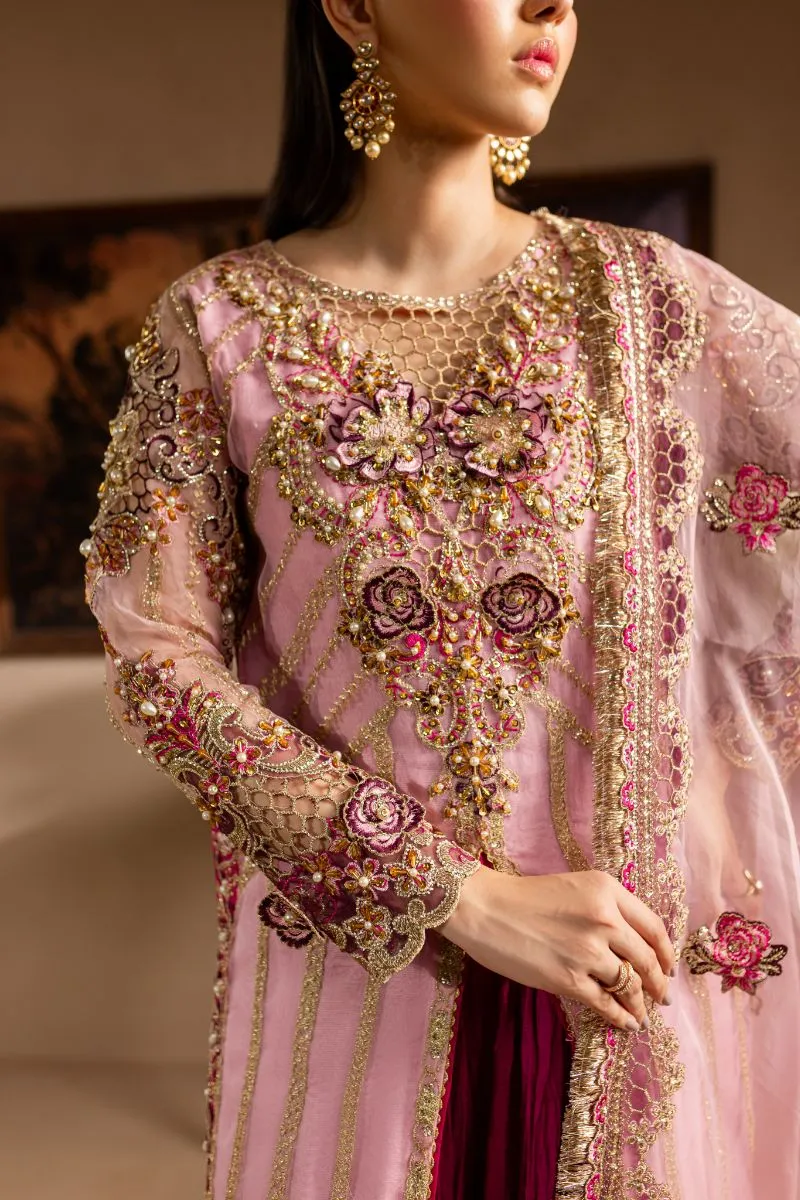 Maria Osama Khan - Zarmina - SHIRT & SHARARA - PINK - ORGANZA & PK RAWSILK - 3 Piece