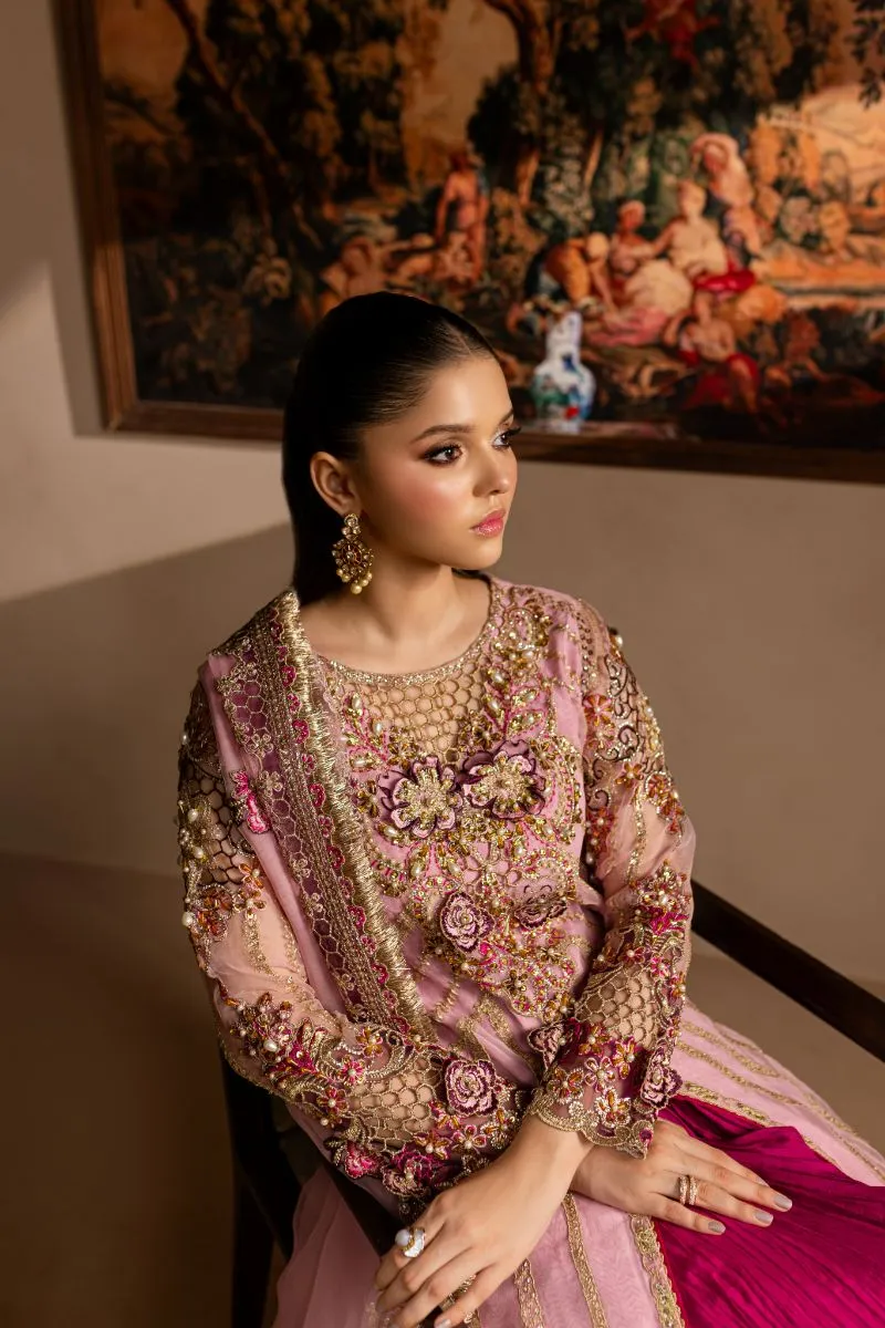 Maria Osama Khan - Zarmina - SHIRT & SHARARA - PINK - ORGANZA & PK RAWSILK - 3 Piece