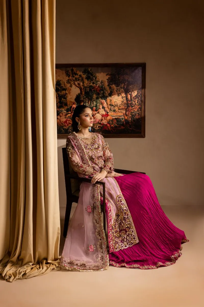 Maria Osama Khan - Zarmina - SHIRT & SHARARA - PINK - ORGANZA & PK RAWSILK - 3 Piece