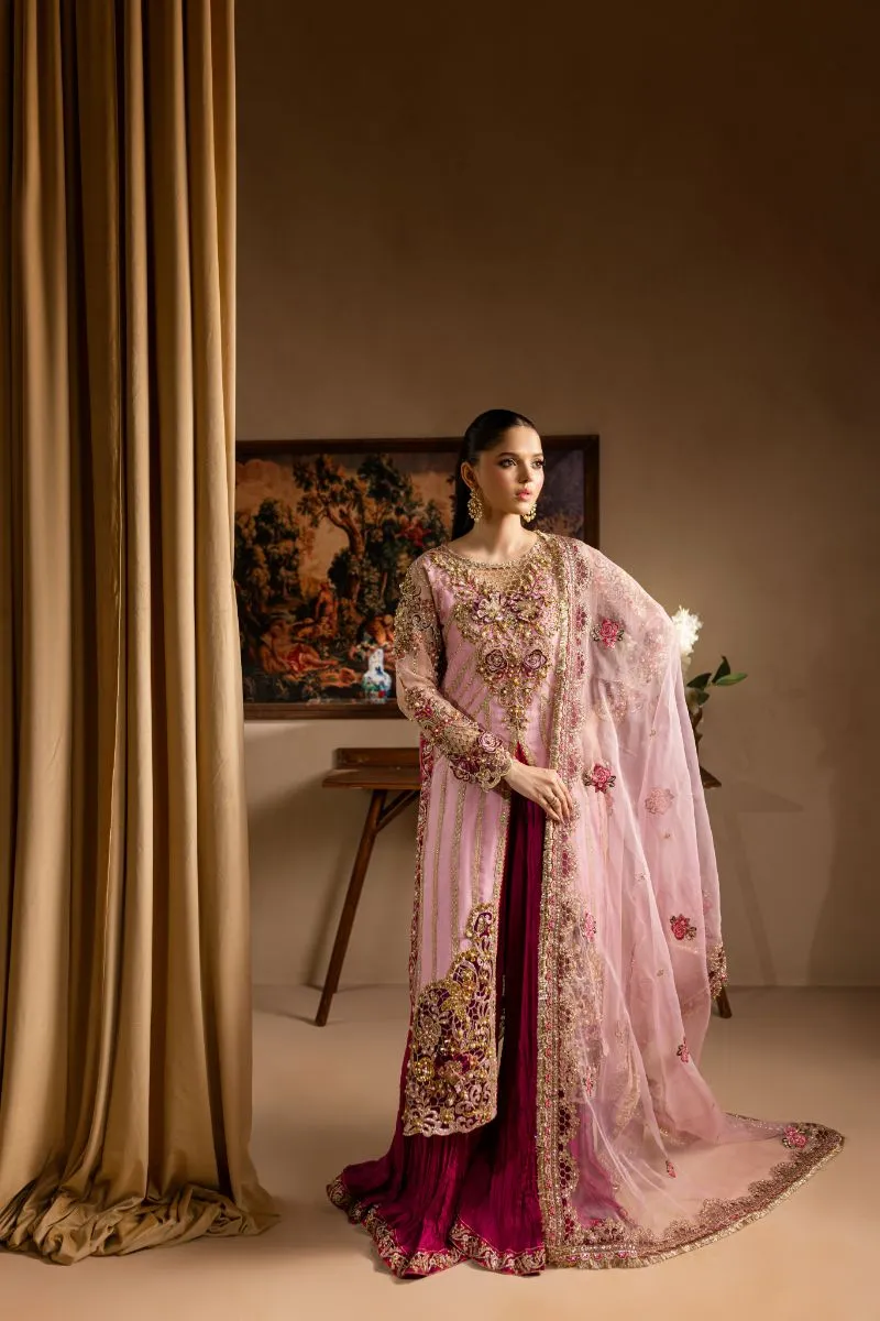 Maria Osama Khan - Zarmina - SHIRT & SHARARA - PINK - ORGANZA & PK RAWSILK - 3 Piece