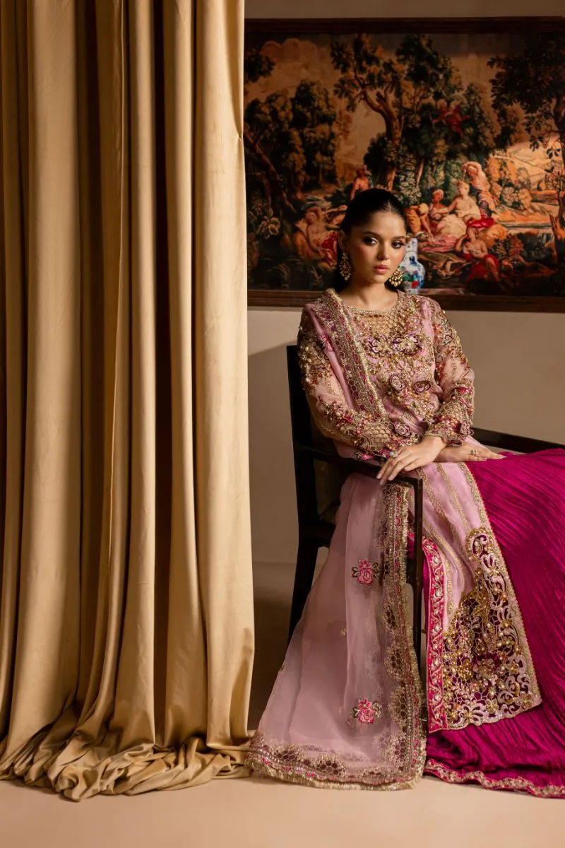 Maria Osama Khan - Zarmina - SHIRT & SHARARA - PINK - ORGANZA & PK RAWSILK - 3 Piece