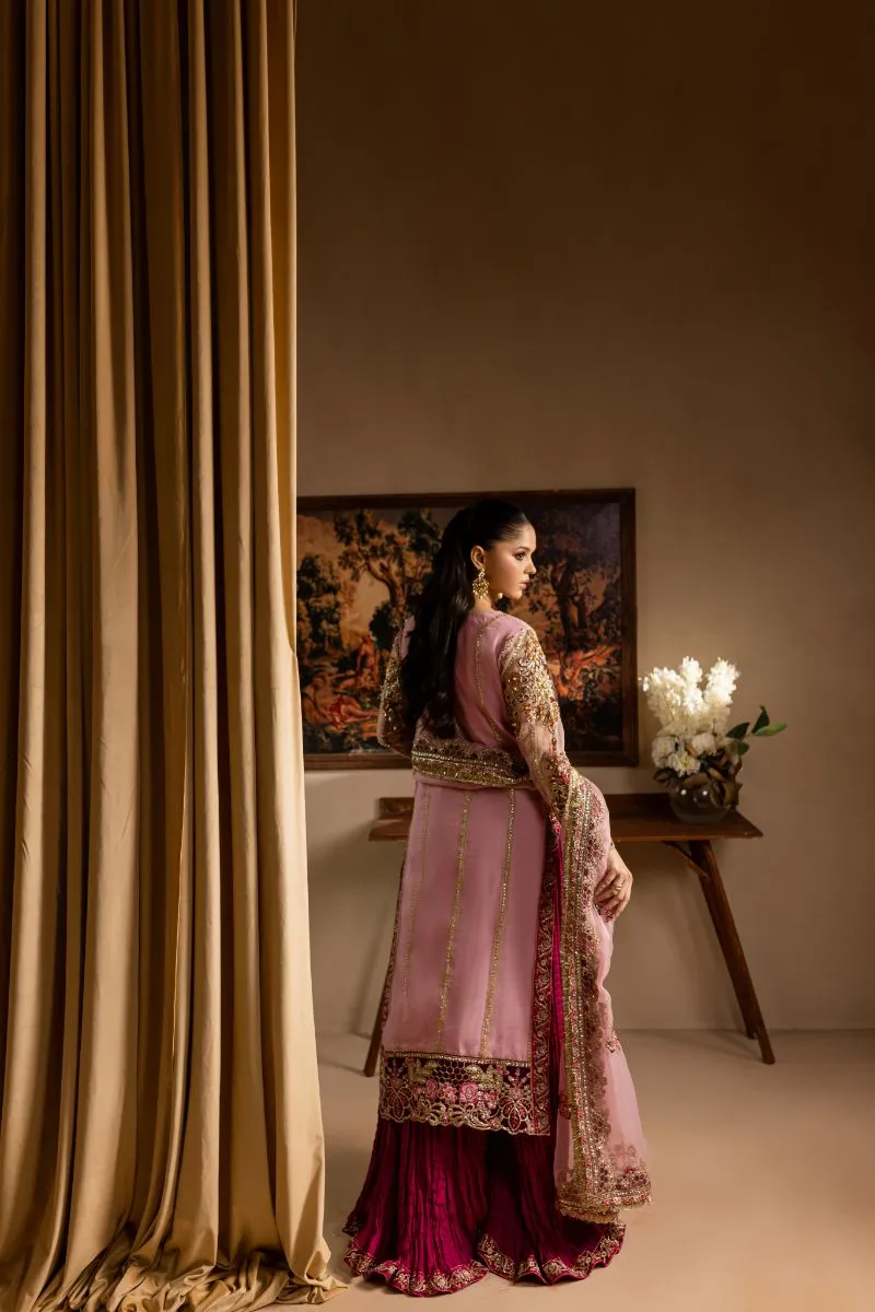 Maria Osama Khan - Zarmina - SHIRT & SHARARA - PINK - ORGANZA & PK RAWSILK - 3 Piece