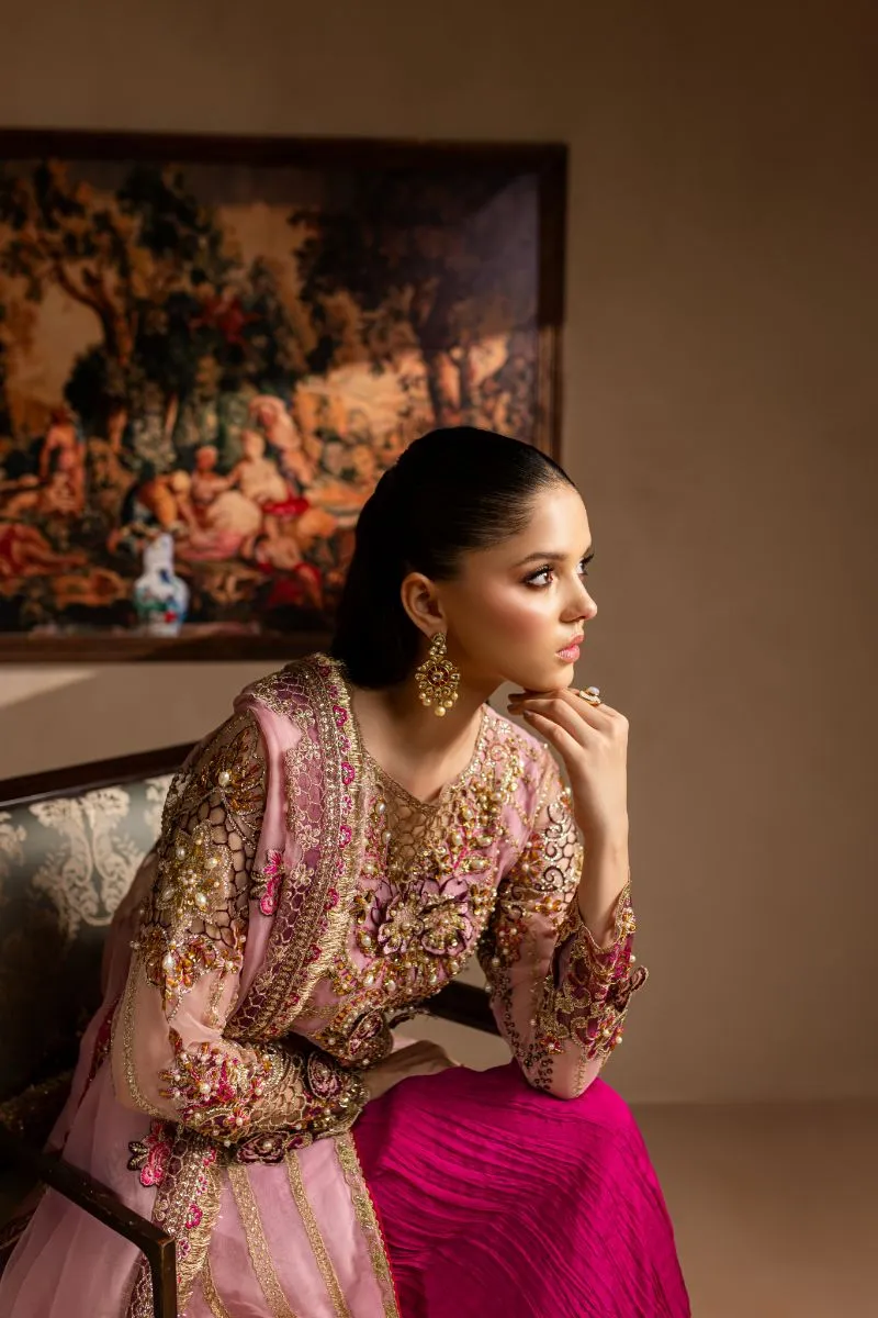 Maria Osama Khan - Zarmina - SHIRT & SHARARA - PINK - ORGANZA & PK RAWSILK - 3 Piece