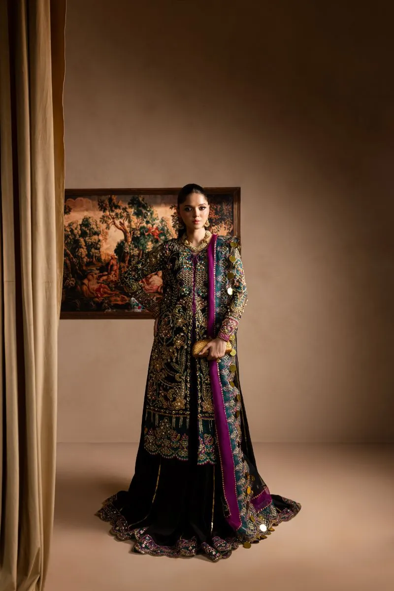 Maria Osama Khan - Zumar - OPEN SHIRT & SHARARA - BLACK - ORGANZA & PK RAWSILK - 3 Piece