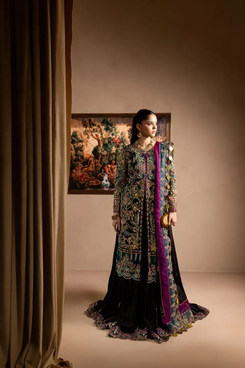 Maria Osama Khan - Zumar - OPEN SHIRT & SHARARA - BLACK - ORGANZA & PK RAWSILK - 3 Piece